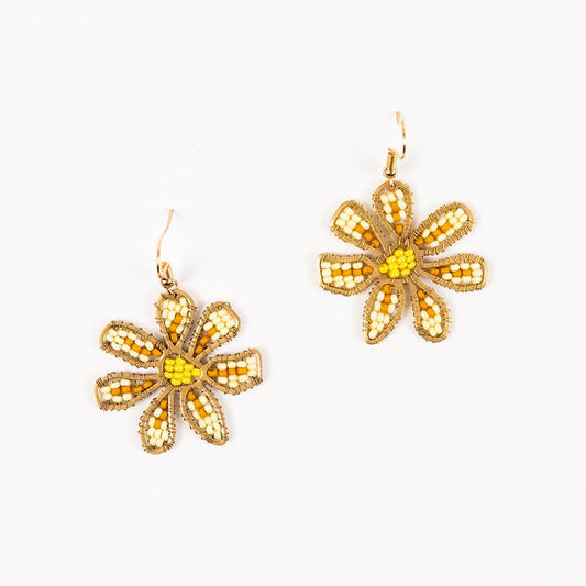 Beaded Daisy Drop Earrings