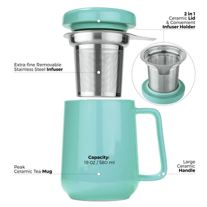 Ceramic Tea Mug with Metal Infuser and Lid