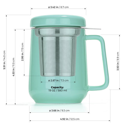Ceramic Tea Mug with Metal Infuser and Lid