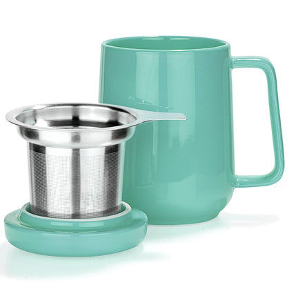 Ceramic Tea Mug with Metal Infuser and Lid