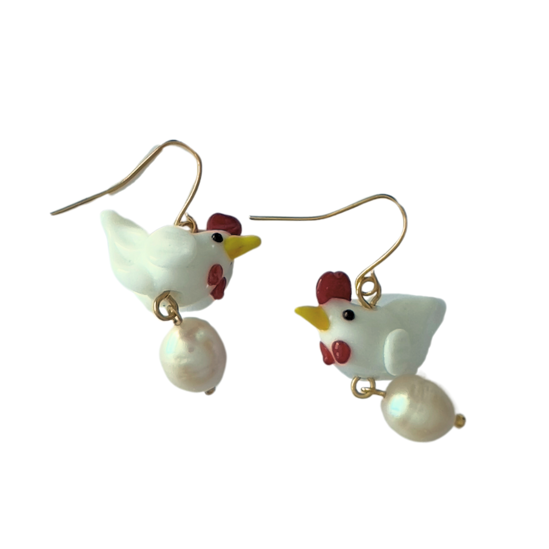 White Chicken Earrings