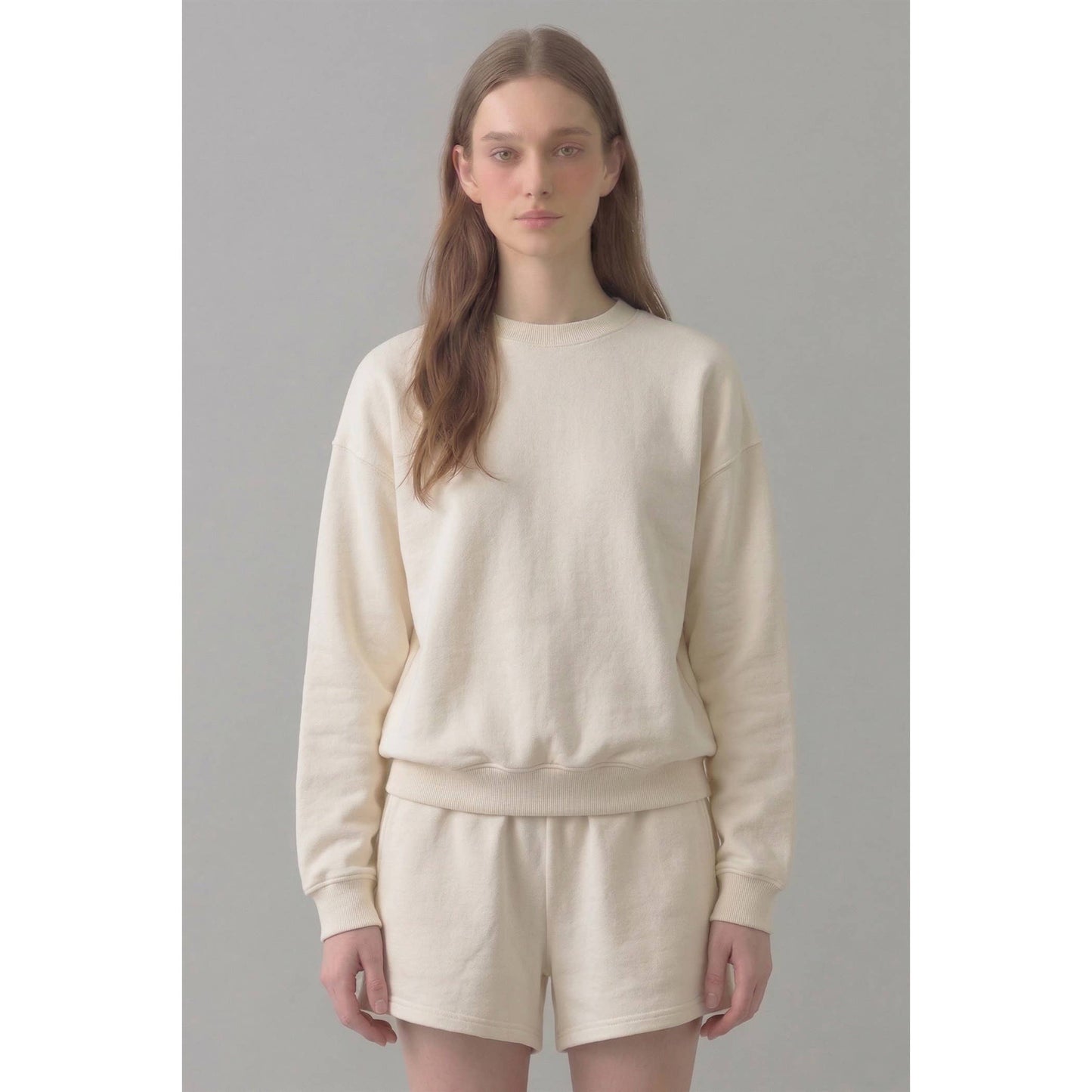 Cropped Cotton Terry Crewneck Sweatshirt