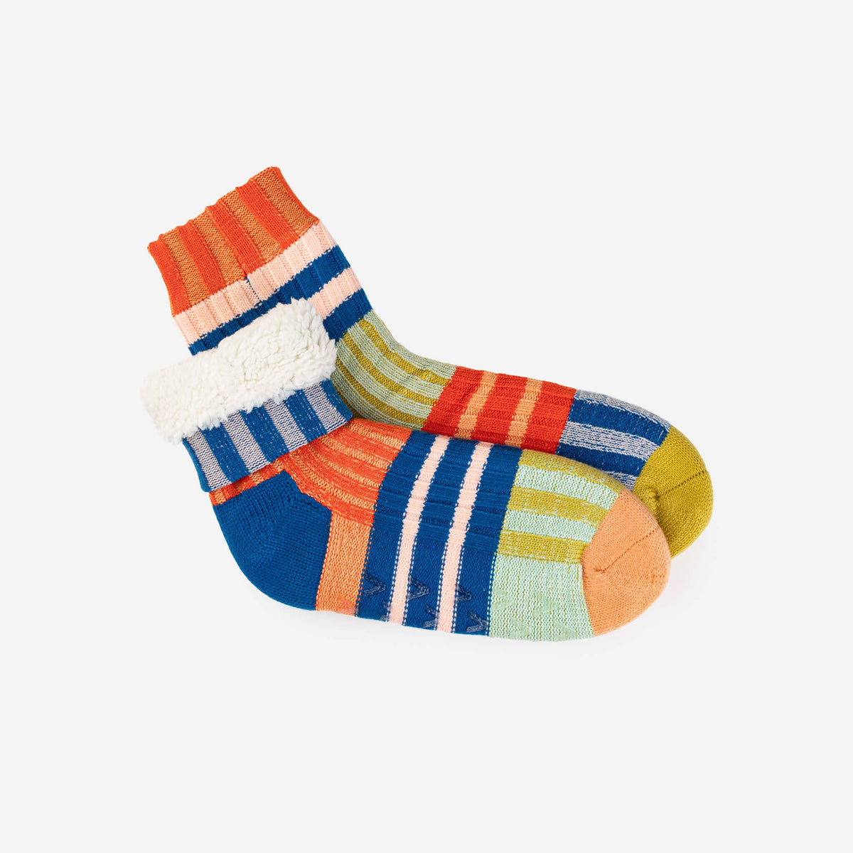 Patchwork Stripe Fleece Lined Knit House Socks