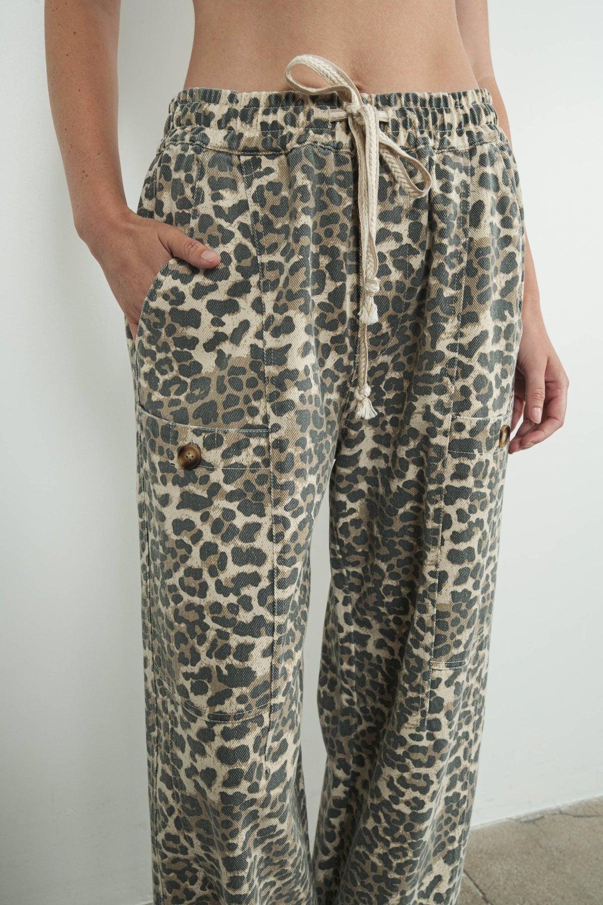 Leopard-Print Drawstring Jogger Pants