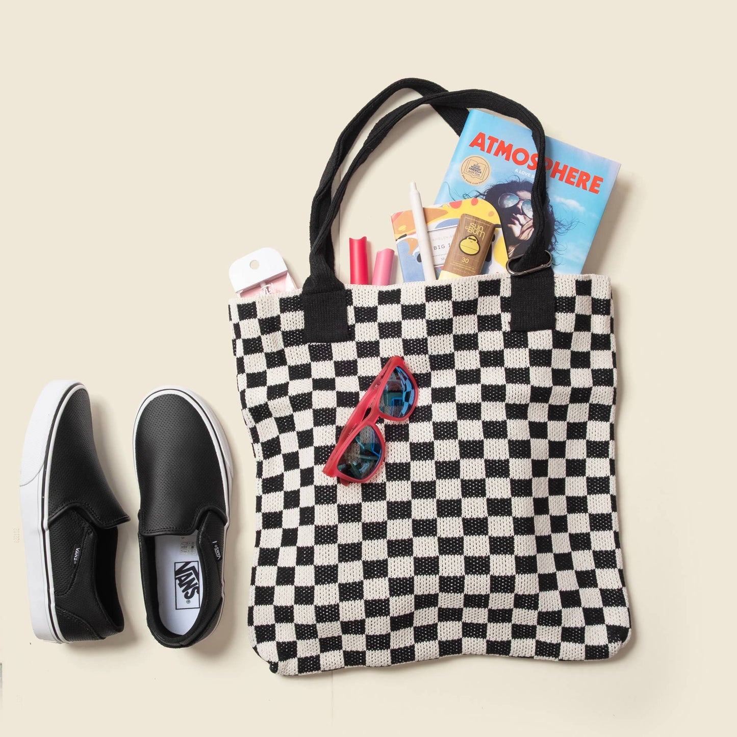 Black Checkered Tote Bag