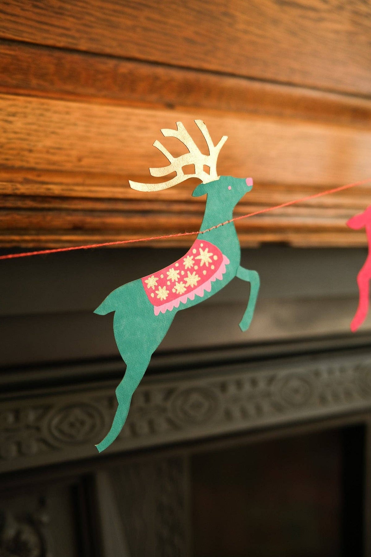 Bright Reindeer Sewn Paper Garland 3 Meters