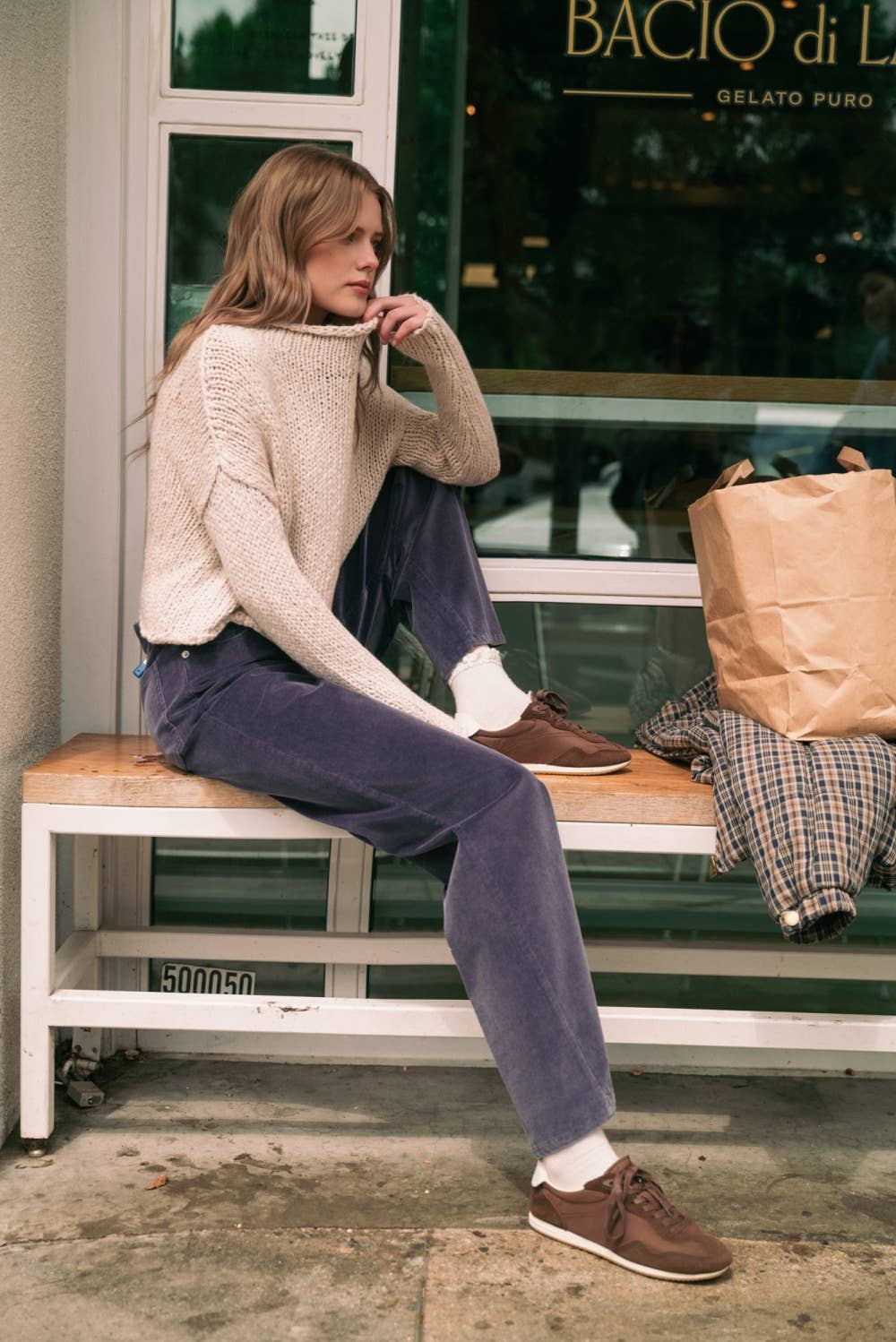 Corduroy Straight Leg Pants Denim Blue