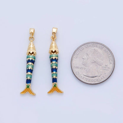 Blue Fish Enamel Necklace Charm Gold Filled