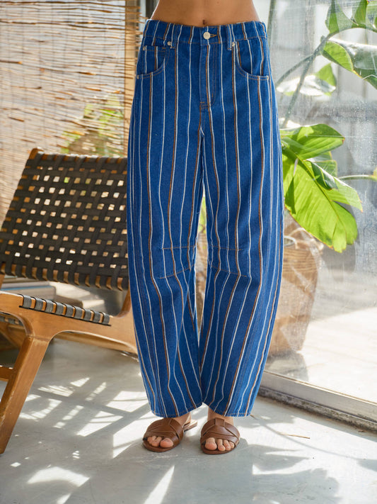 Blue Stripe Barrel Leg Jeans