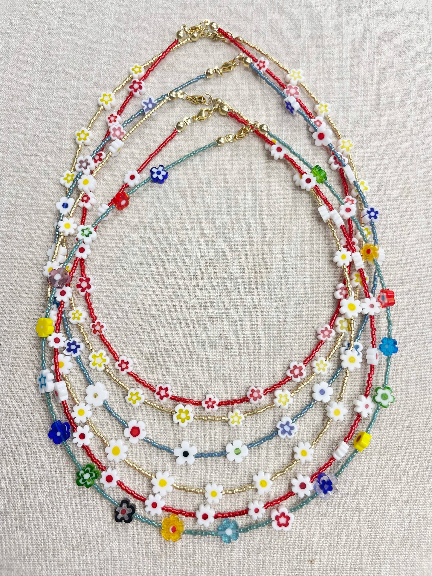 Glass Floral Beaded Delicate Necklace