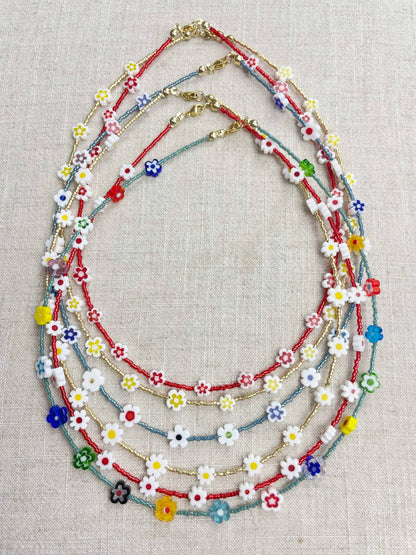Glass Floral Beaded Delicate Necklace