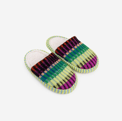 Mosaic Knit Slide Slippers Fleece Lined