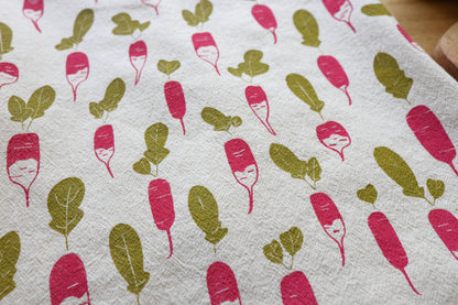Radish, Handprinted Cotton Kitchen Towel