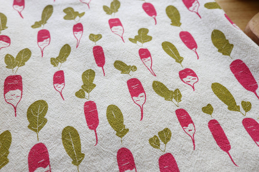 Radish, Handprinted Cotton Kitchen Towel
