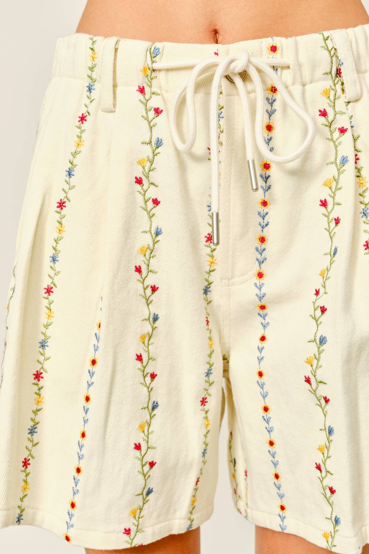 Flower Embroidered Long Shorts