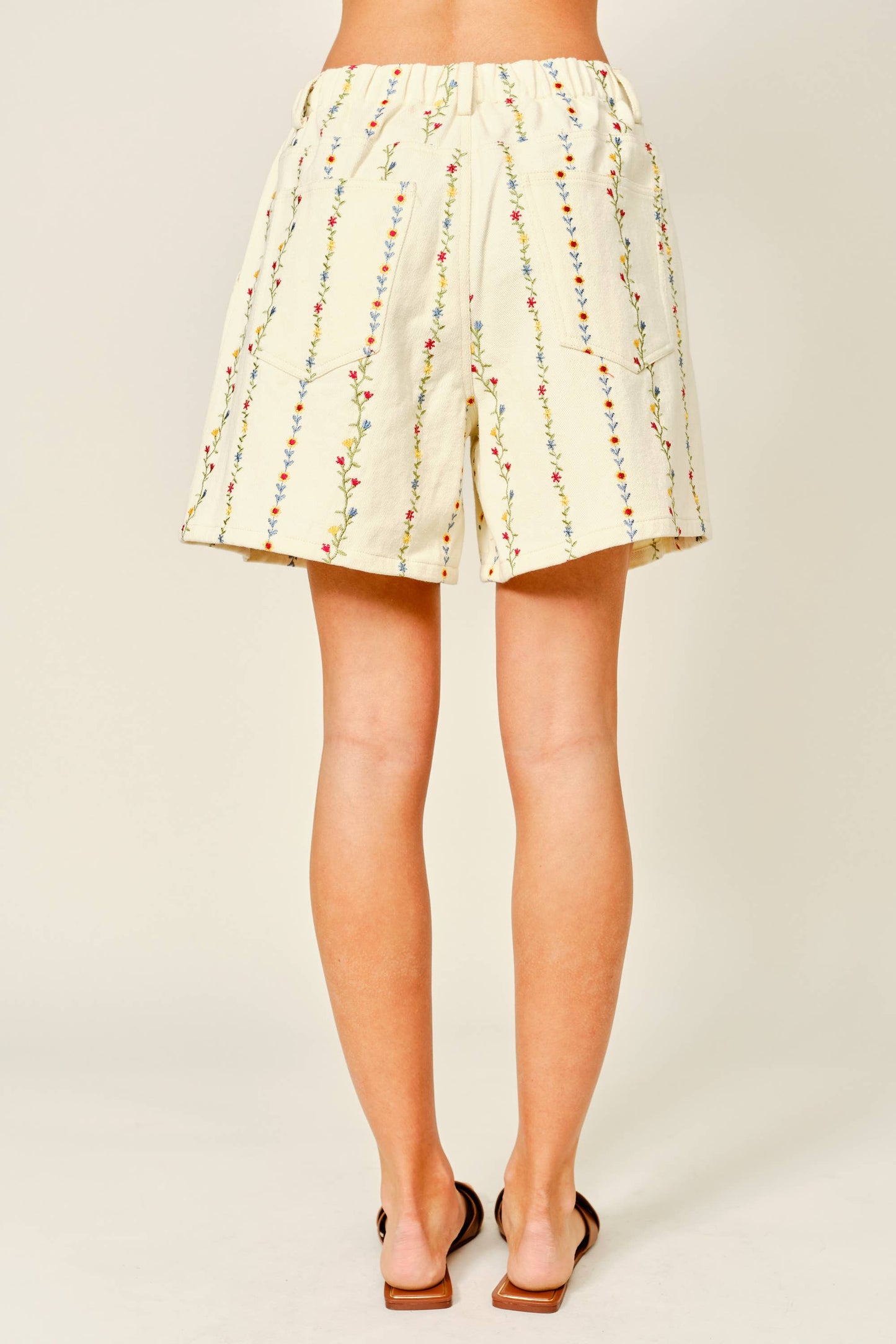 Flower Embroidered Long Shorts