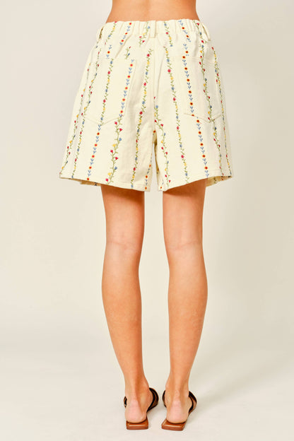 Flower Embroidered Long Shorts