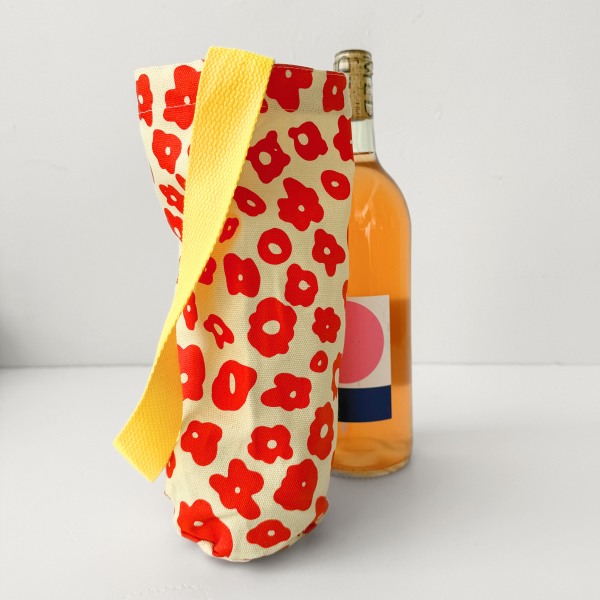 Cotton Canvas Wine Tote, Poppy and Sunshine
