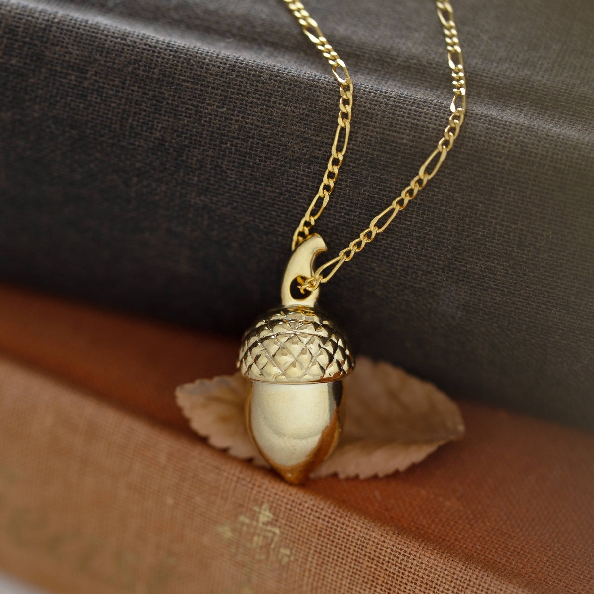 Acorn Pendant Necklace, Gold Plated Brass