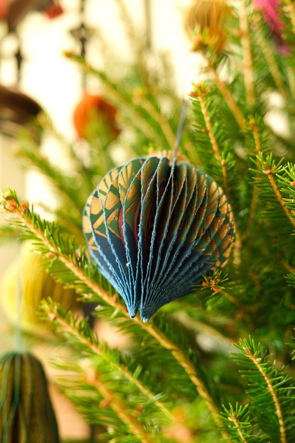 Blue Bauble Honeycomb Paper Ornament