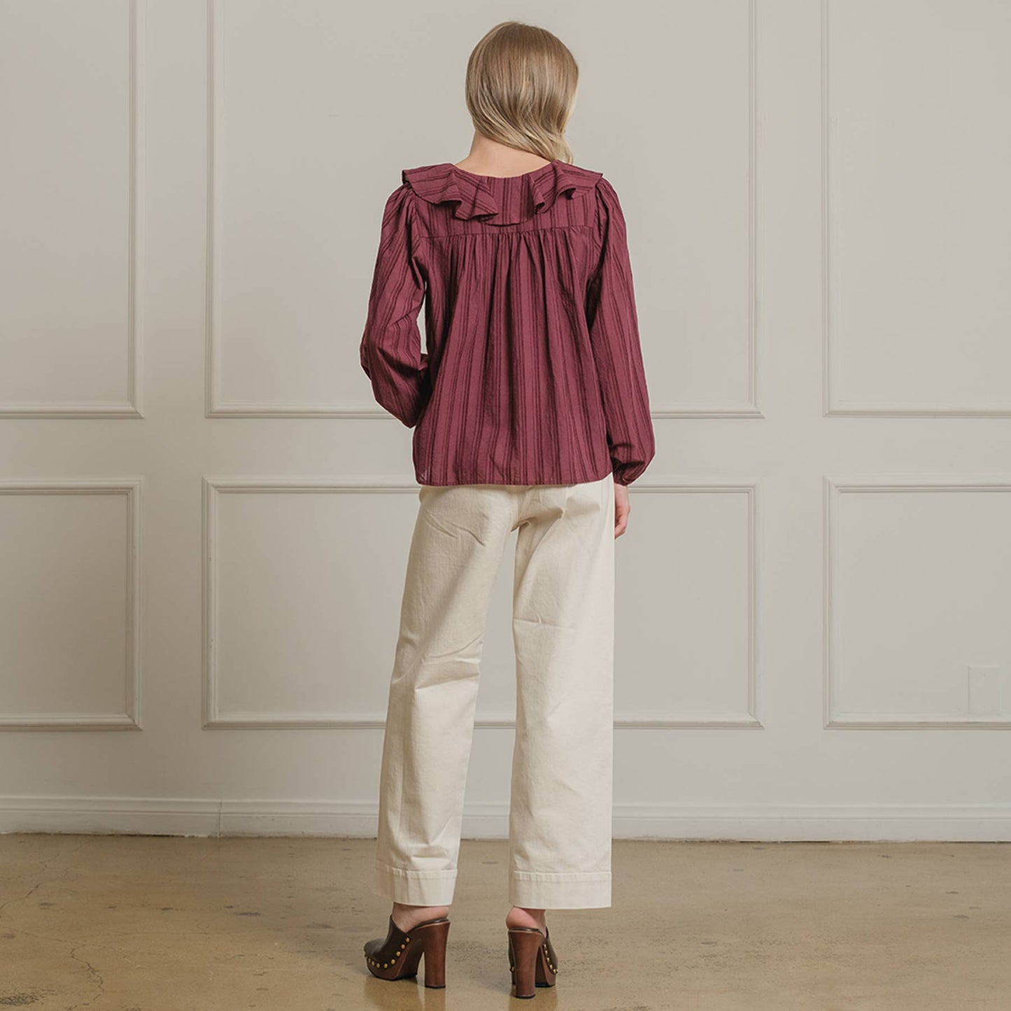 Ruffle Trim Striped Blouse