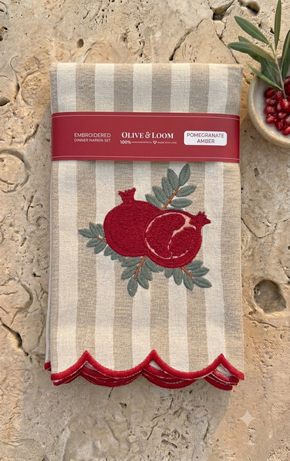 Pomegranate Embroidered Cotton Dinner Napkins Set of 4