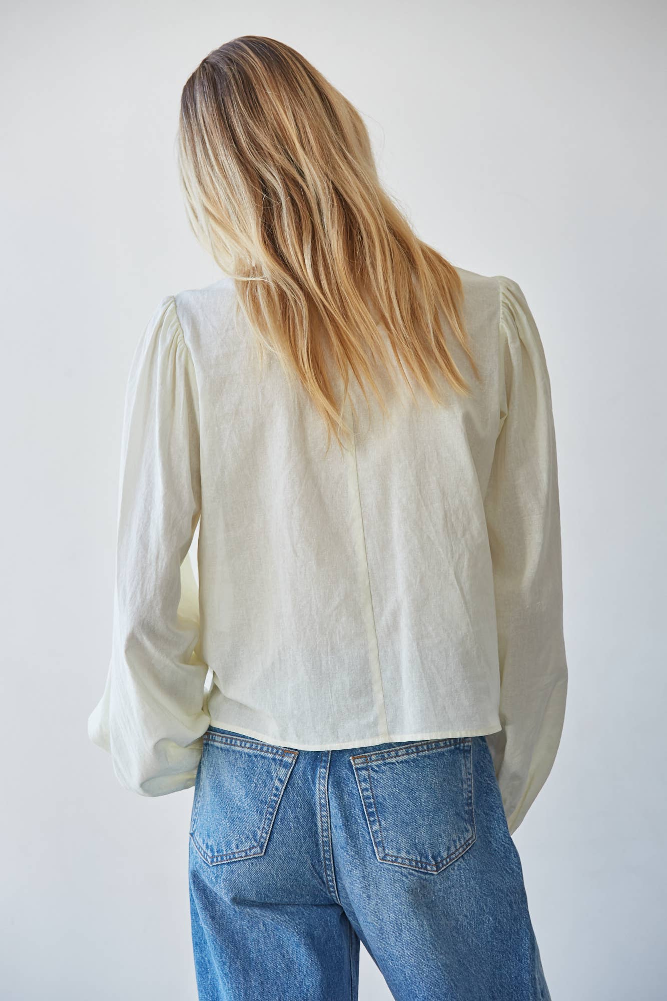 Mock Ruffle Neck Embroidered Cotton Top