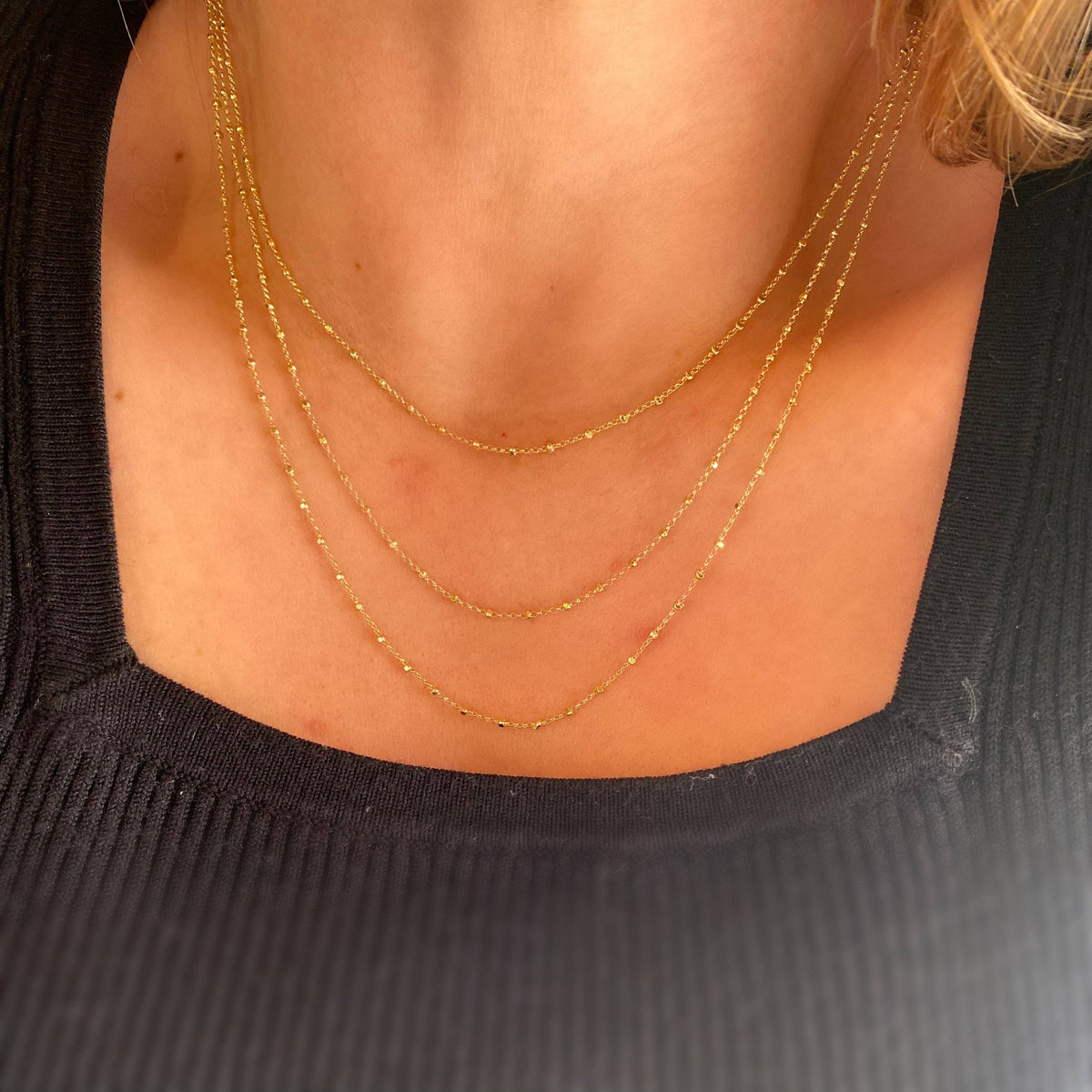18k Gold Filled Spaced Beaded Chain Necklace