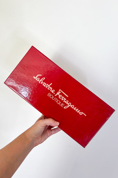 1980s Ferragamo Black Cap Toe Shoes / 7.5