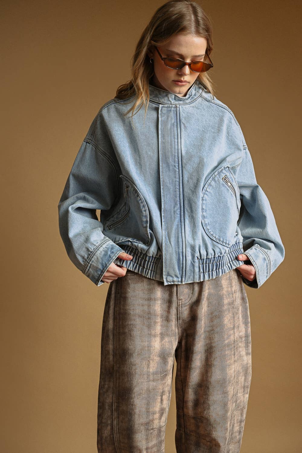 Washed Denim Bomber Jacket