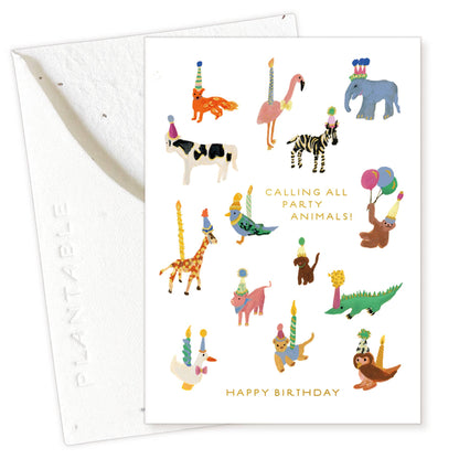 Animal Party Mini Birthday Card, Plantable Seed Paper