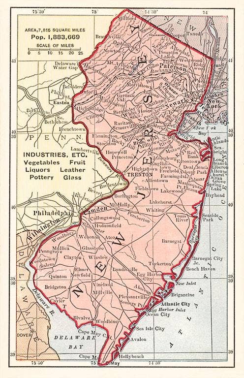 Vintage Map of New Jersey Art Print