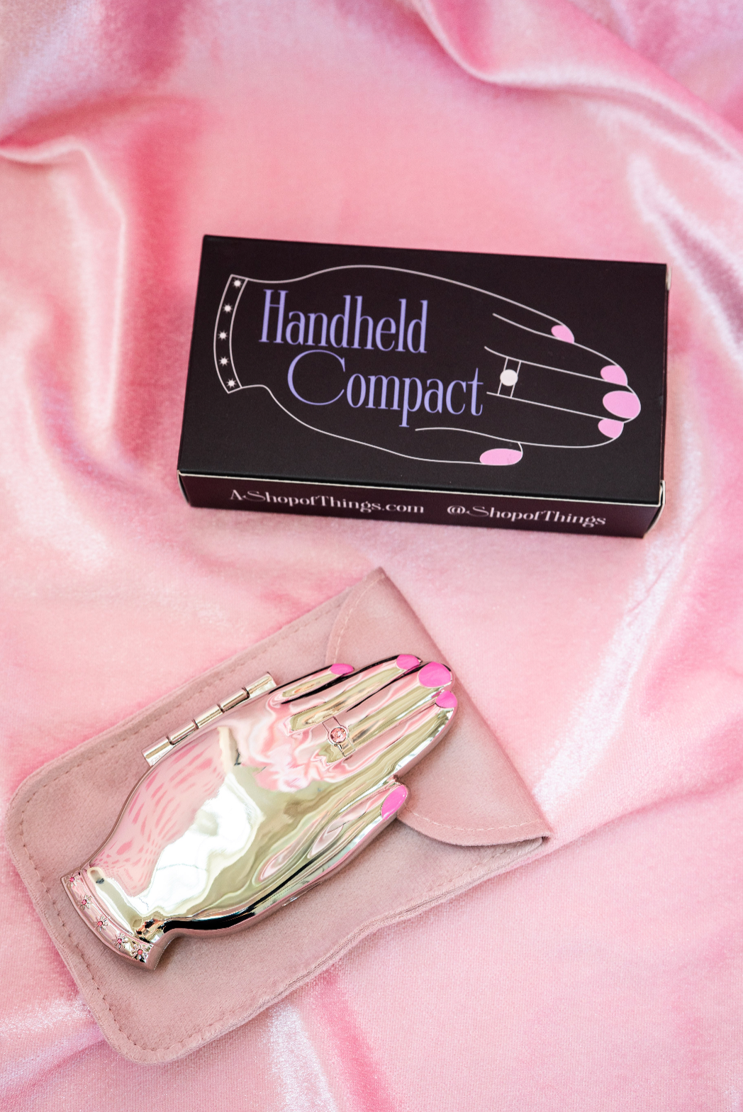 Hand-Shaped Gesture Compact Mirror, Silver