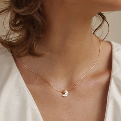 Mother of Pearl Moon and Star Necklace