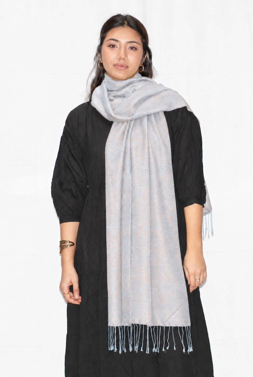 Peach Silver Silky Water Pashmina Scarf