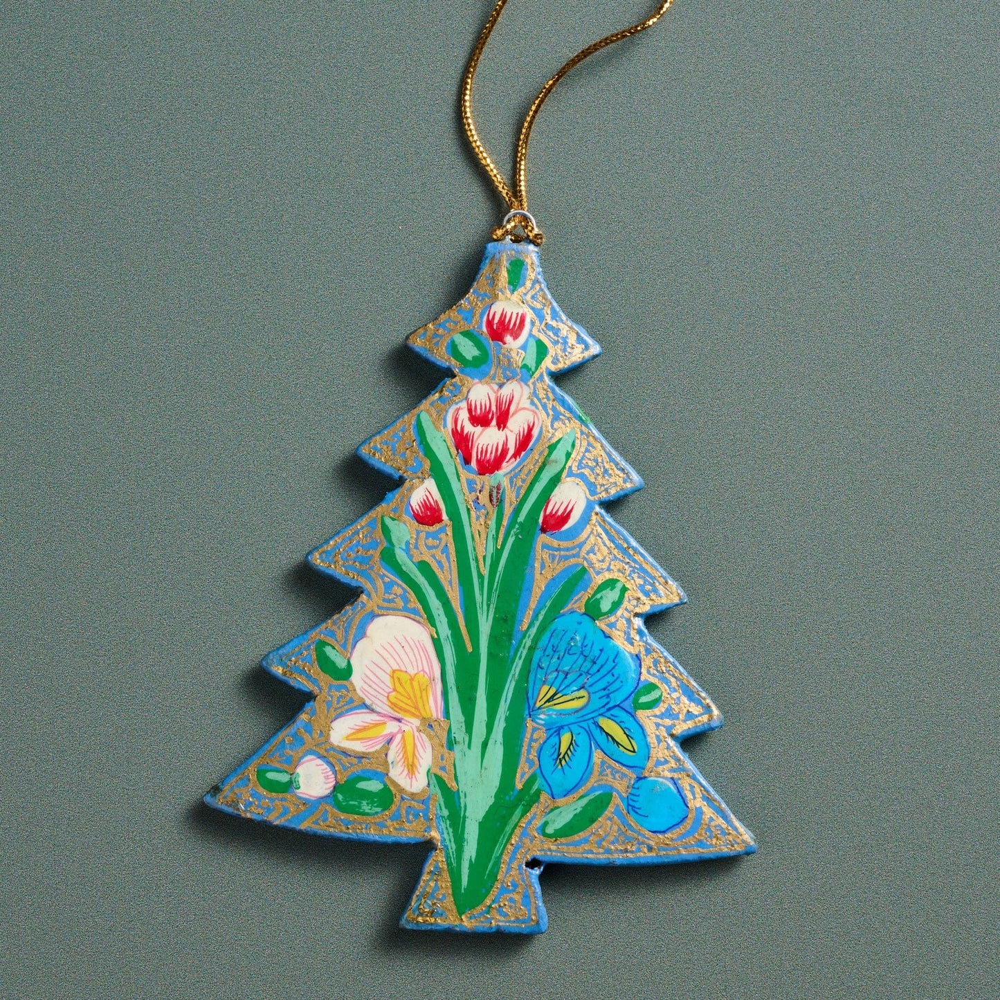 Floral Painted Willow Wood Tree Ornament