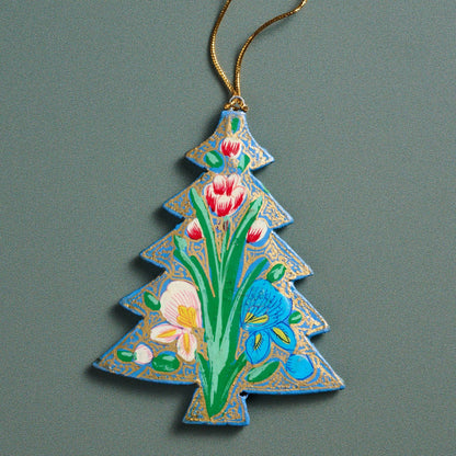 Floral Painted Willow Wood Tree Ornament