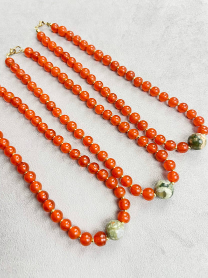 Vintage Rhyolite Orange Beaded Necklace