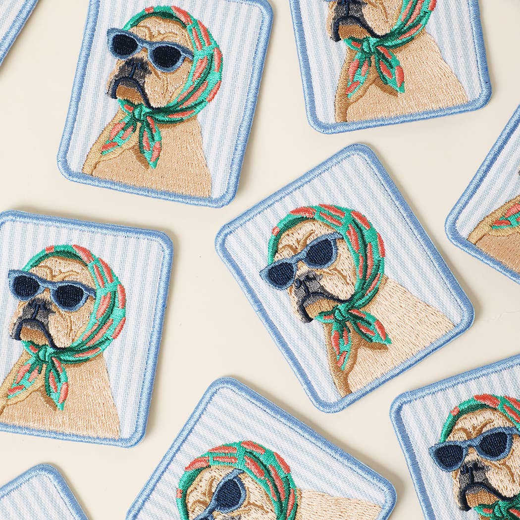 Bulldog Sunglasses Embroidered Seersucker Patch