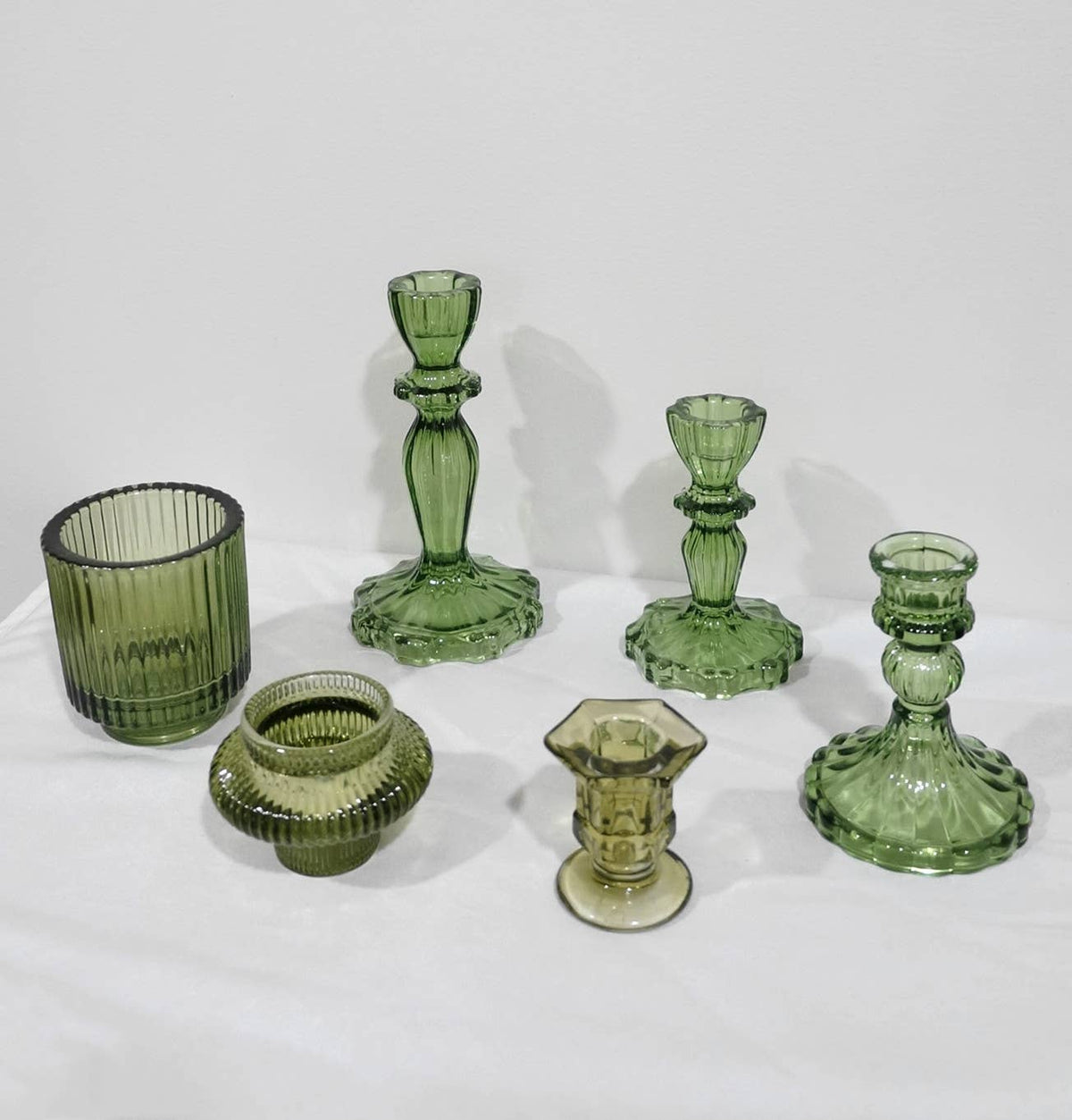 Green Glass Taper Candle Holder