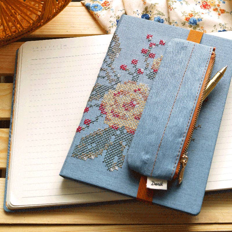 Cross Stitch Flowers Embroidered Journal Notebook