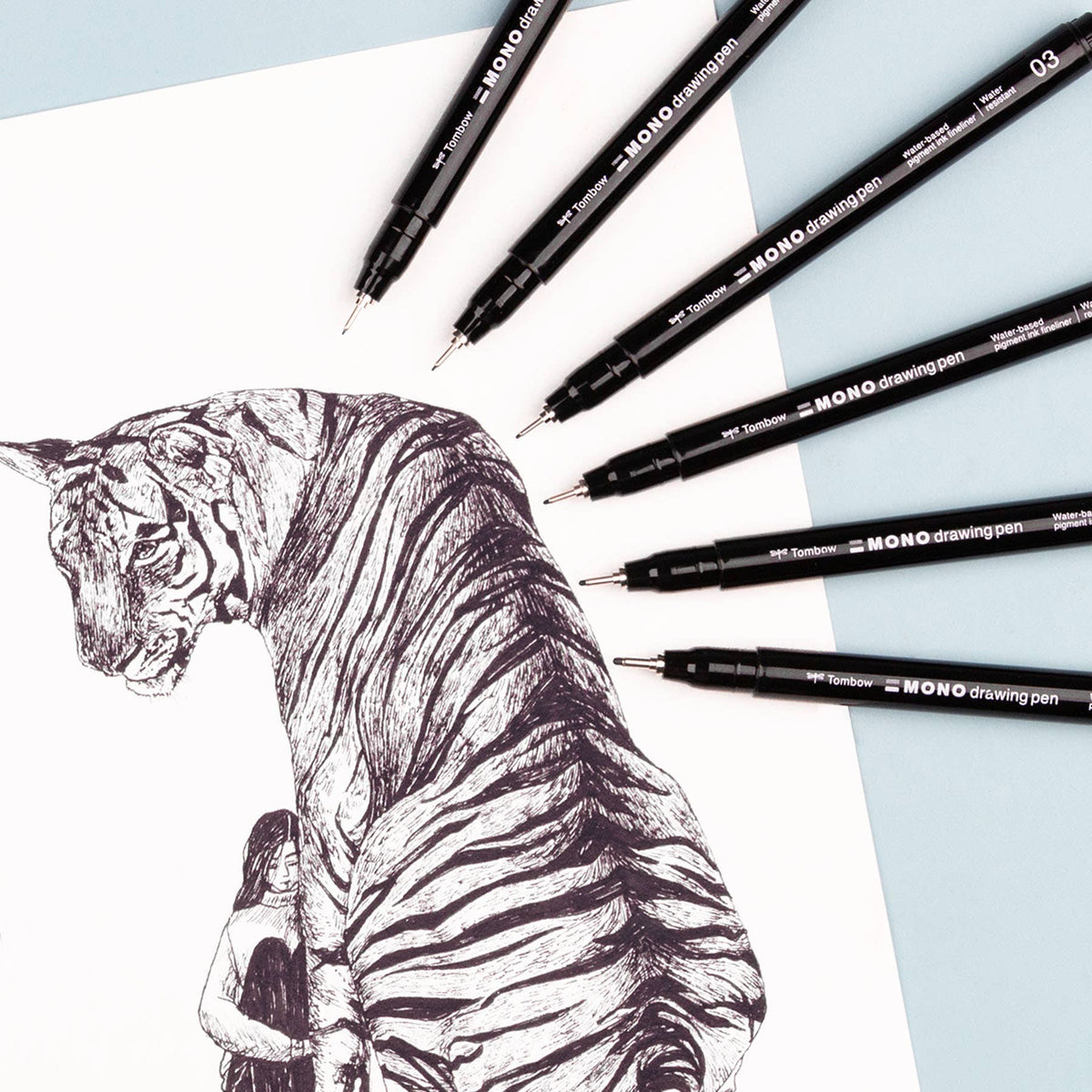 Tombow MONO Black Drawing Pen Six Tip Sizes