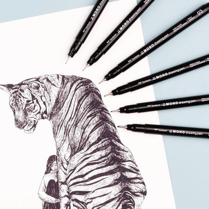 Tombow MONO Black Drawing Pen Six Tip Sizes