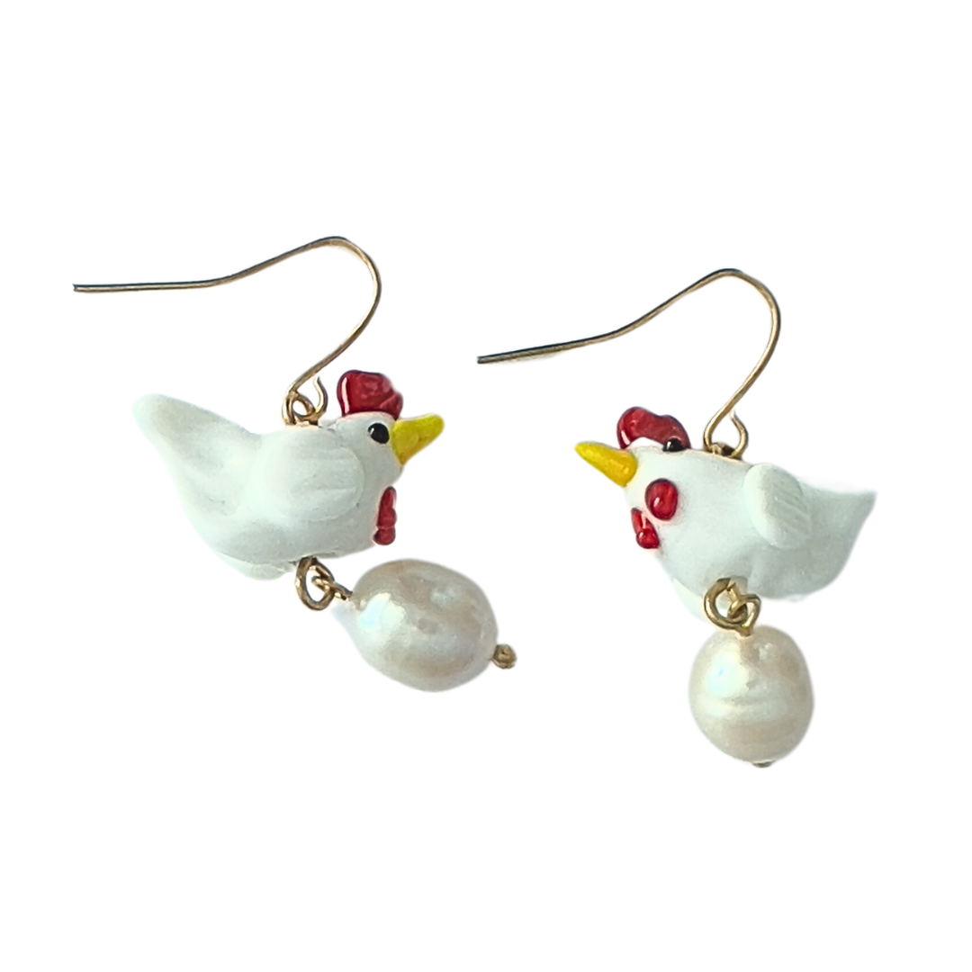 White Chicken Earrings