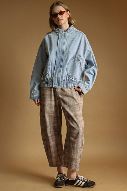 Washed Denim Bomber Jacket