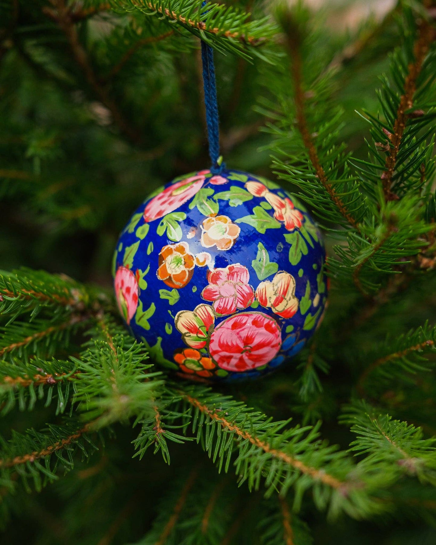 Deep Blue Florals Bauble