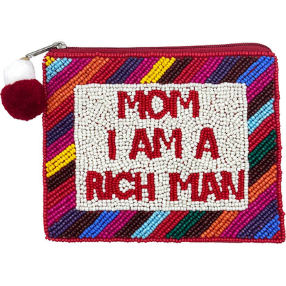 MOM I AM A RICHMAN BEADED COIN POUCH