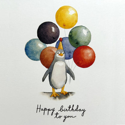 Penguin with Balloons - Birthday