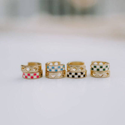 Black & White Checkered Hoops Earrings