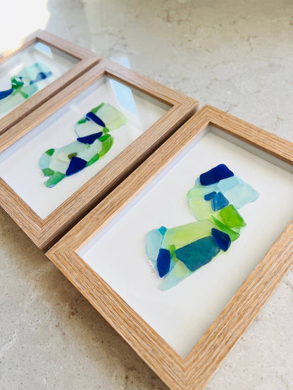 New Jersey Sea Glass Art – Handmade Watercolor & Sea Glass State Silhouette